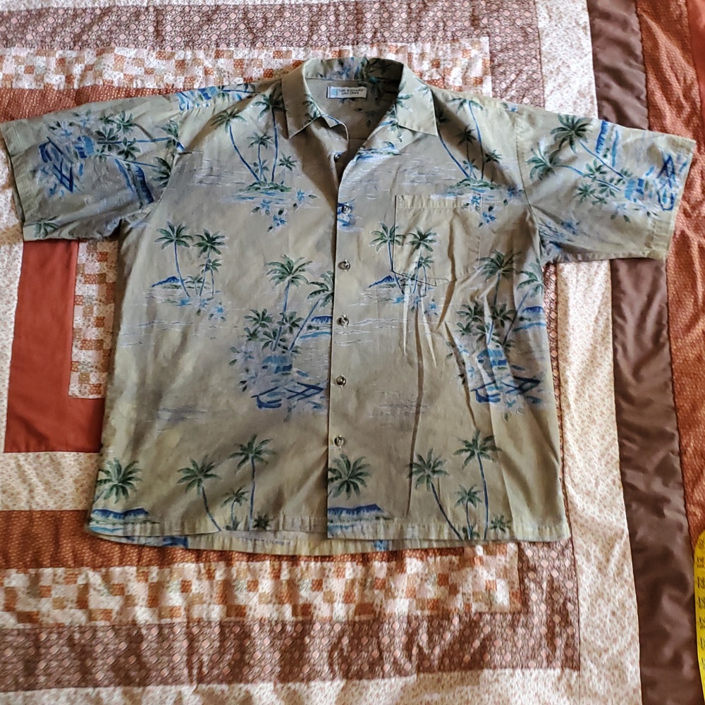 TORI RICHARD UNIFORMS HAWAIIAN SHIRT SIZE XL BIEGE BLUE GREEN GUC